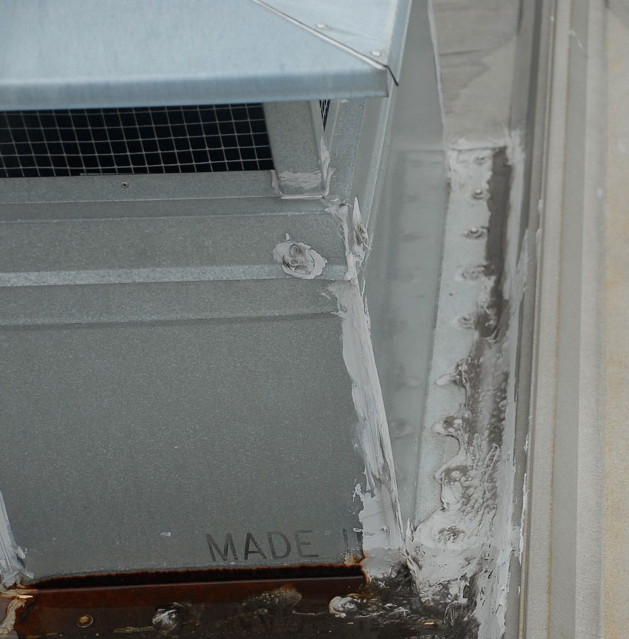 Caulking is used to seal flashing. This is not a permanent repair. Caulking is used to seal flashing. This is not a permanent repair.